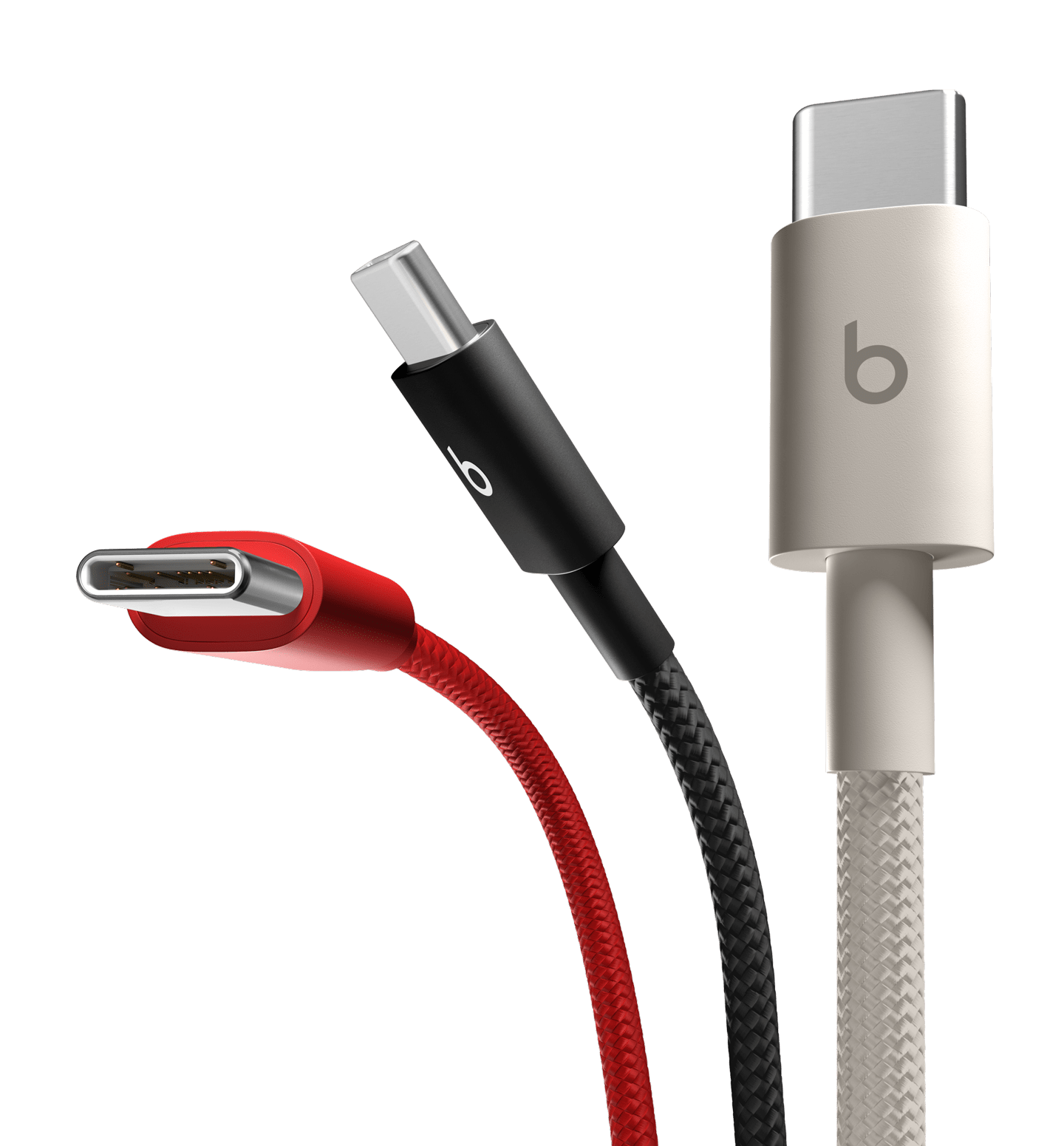 闪电黑、奔涌灰和劲速红 Beats USB-A 转 USB-C 编织连接线。