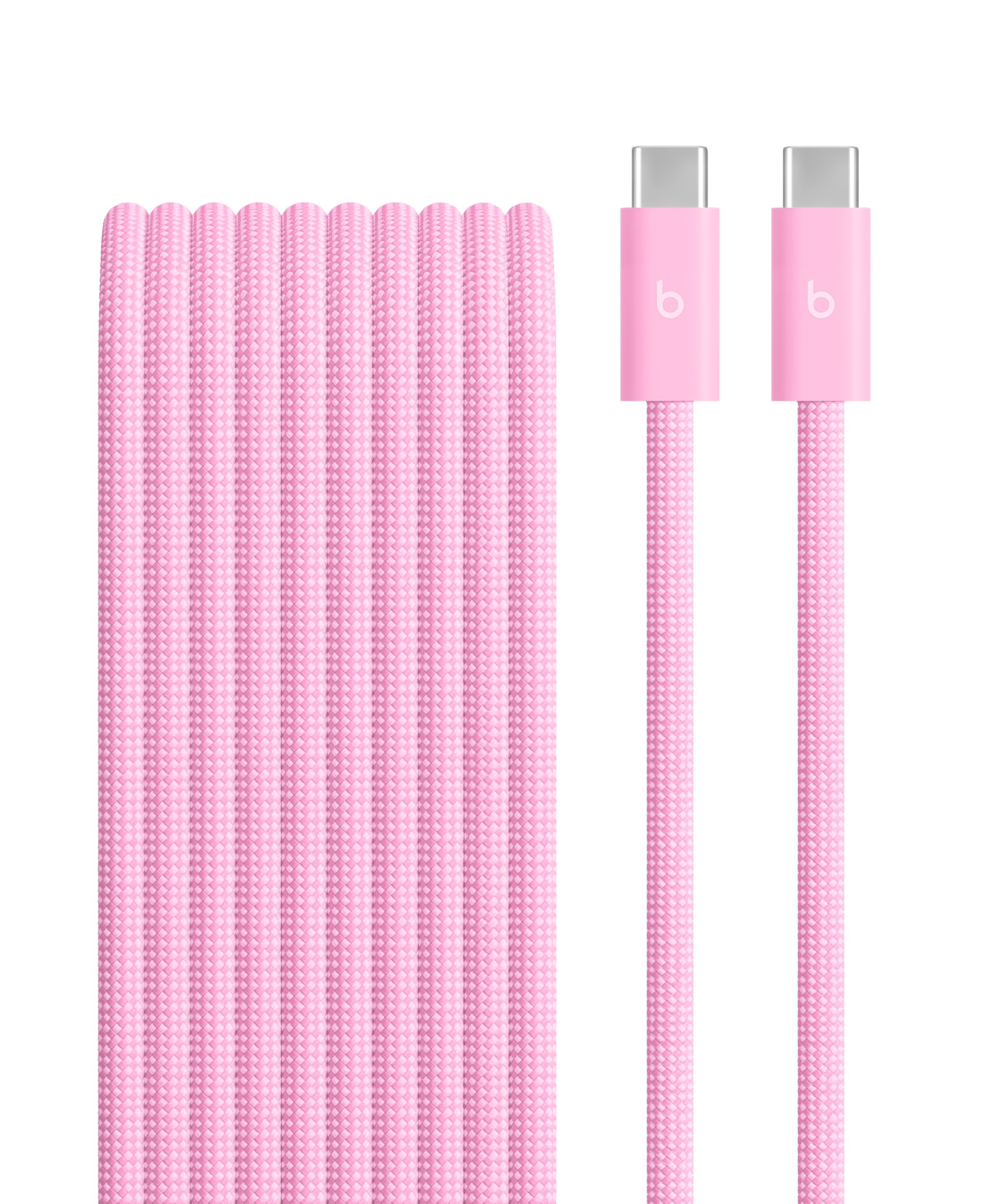 超能粉 Beats 240W USB-C 转 USB-C 编织连接线的特写