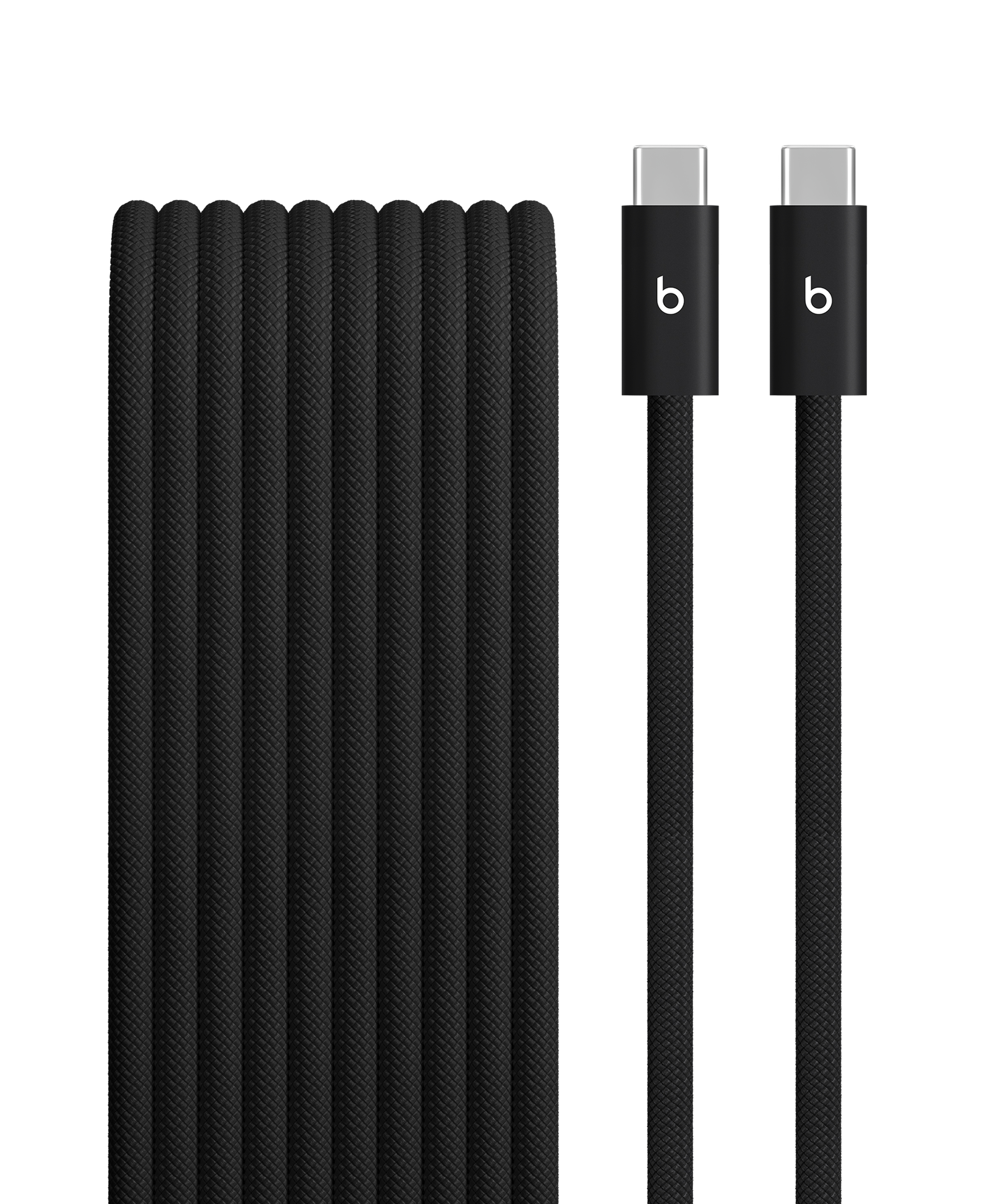 闪电黑 Beats 240W USB-C 转 USB-C 编织连接线的特写