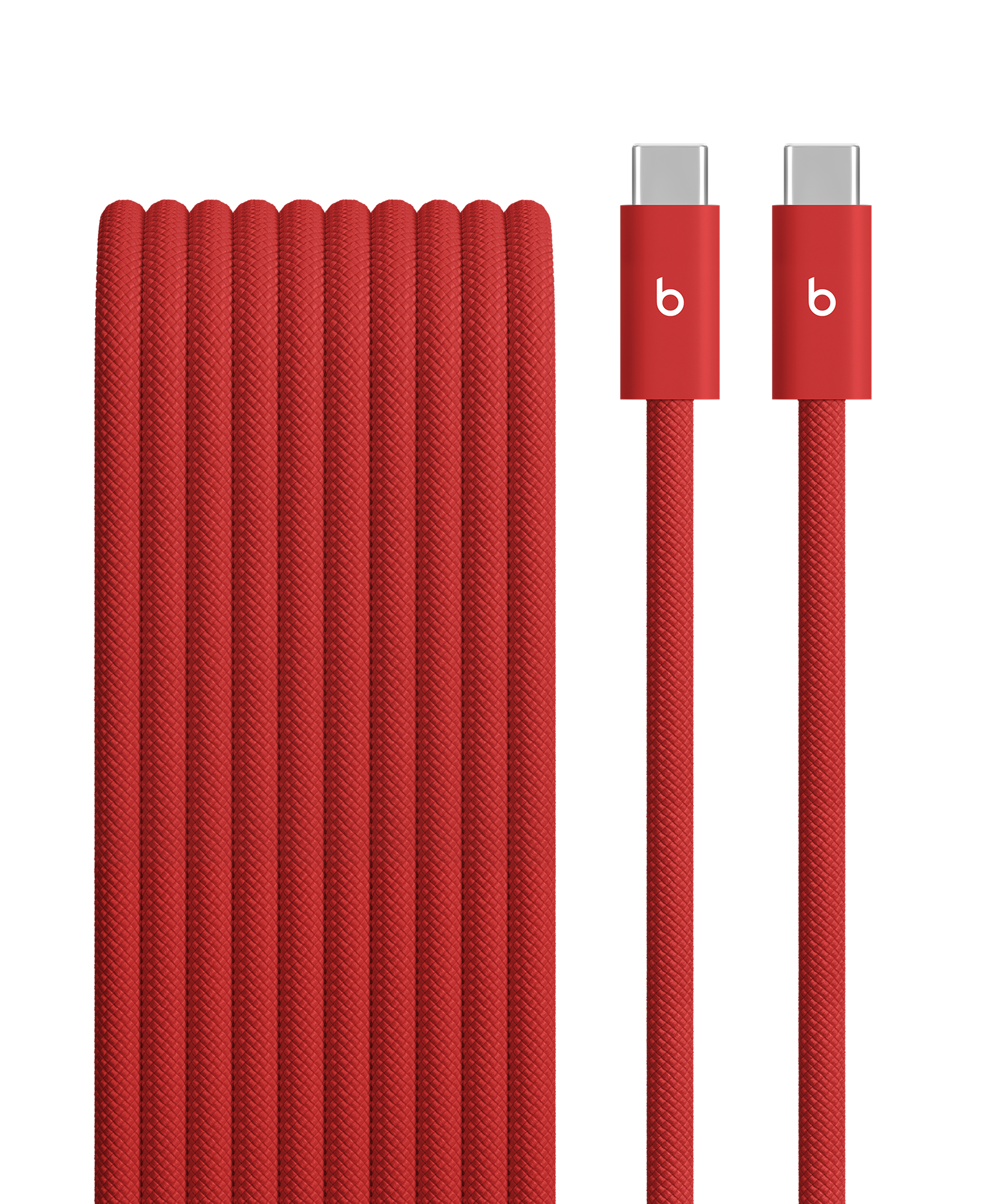 劲速红 Beats 240W USB-C 转 USB-C 编织连接线的特写