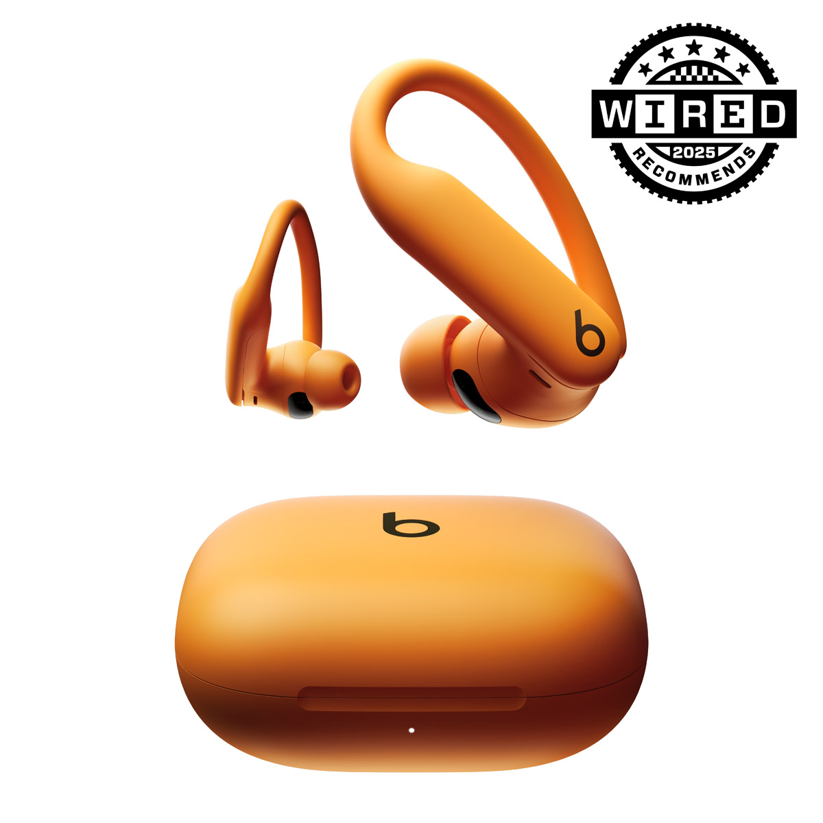 Close-up of Powerbeats Pro 2 in Electric Orange.