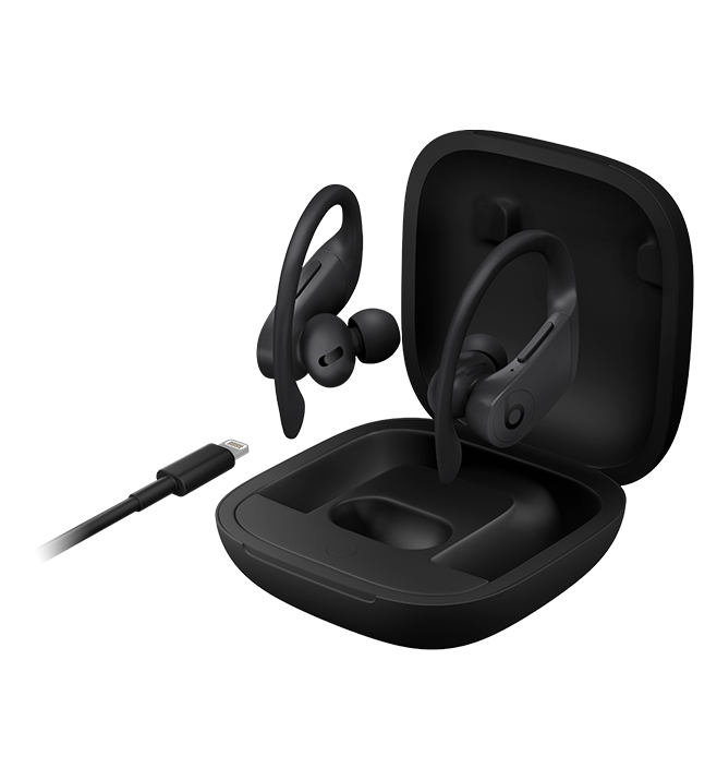 黑色 Powerbeats Pro 随附充电盒和闪电充电线缆
