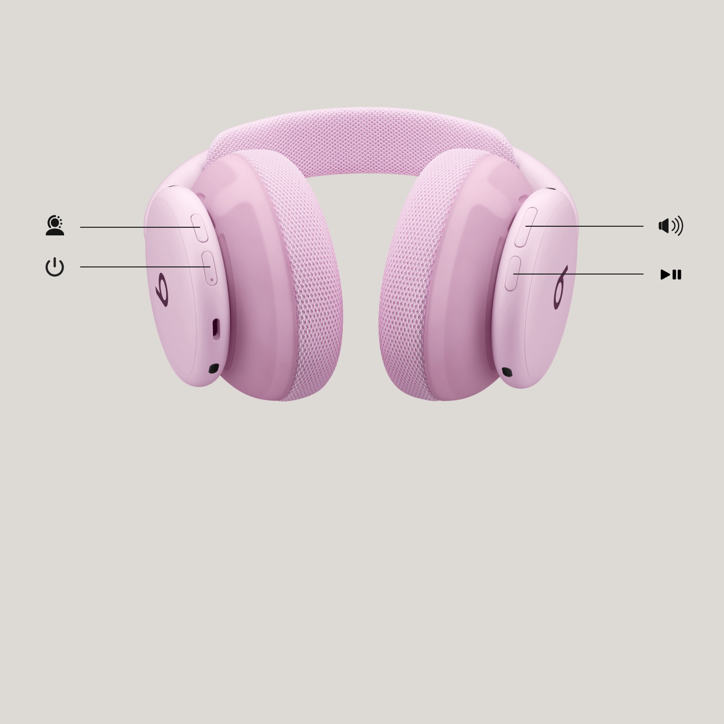 晴空蓝色 Beats 360 头戴式耳机，展示四个机身控制按钮