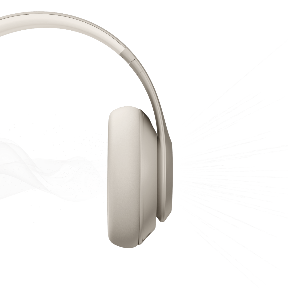 柔沙色 Beats Studio Pro 无线头戴式耳机的图片，描绘了通透模式